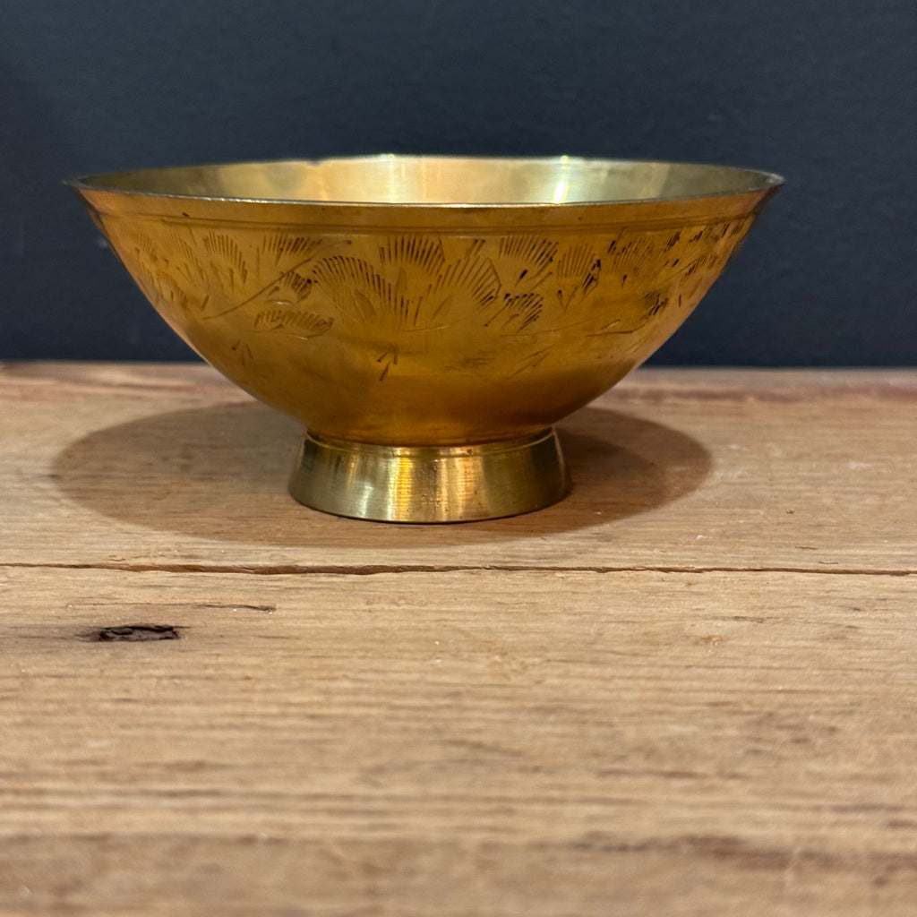 Vintage Etched Brass Pedestal Bowl