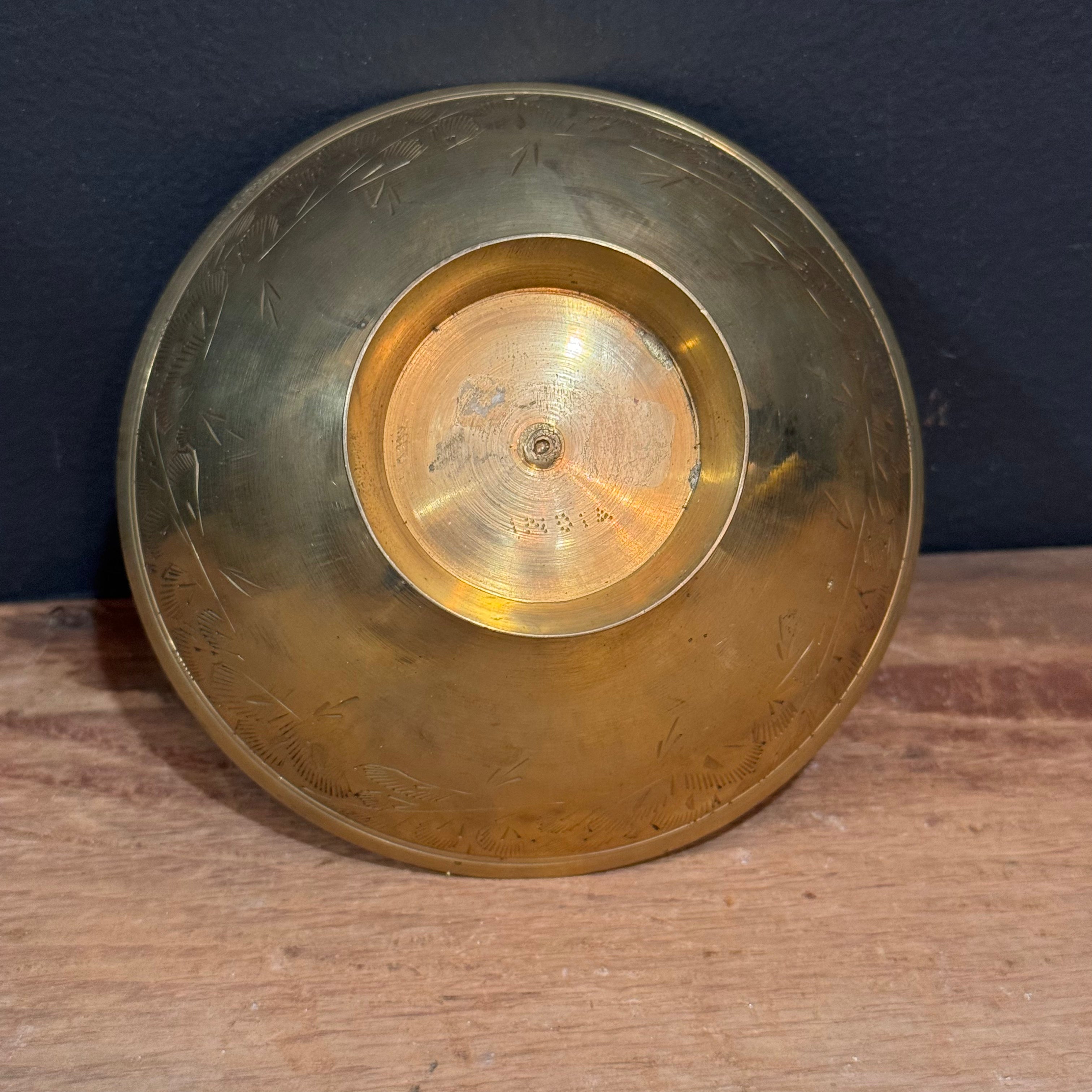 Vintage Etched Brass Pedestal Bowl