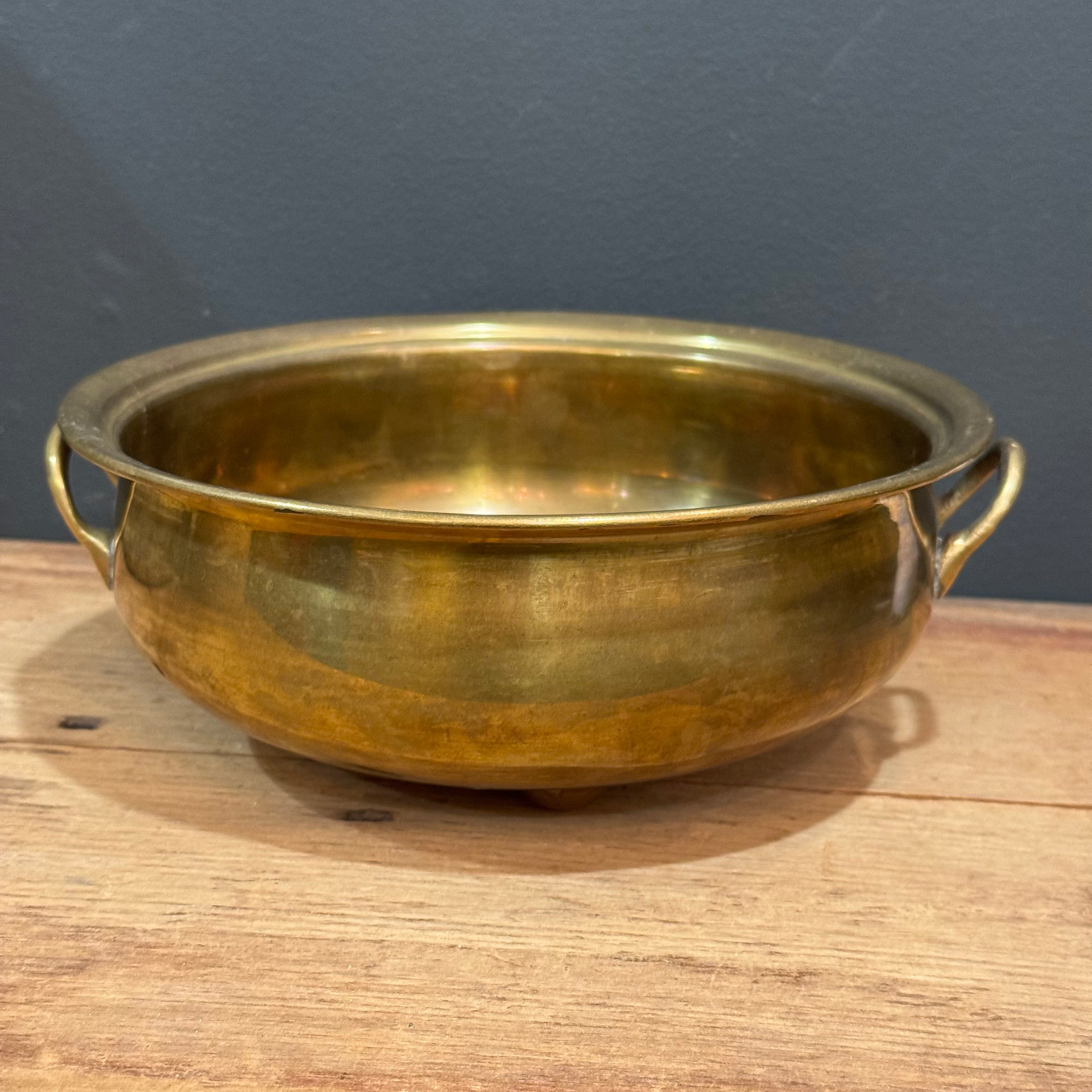Vintage Solid Brass Planter with Handles