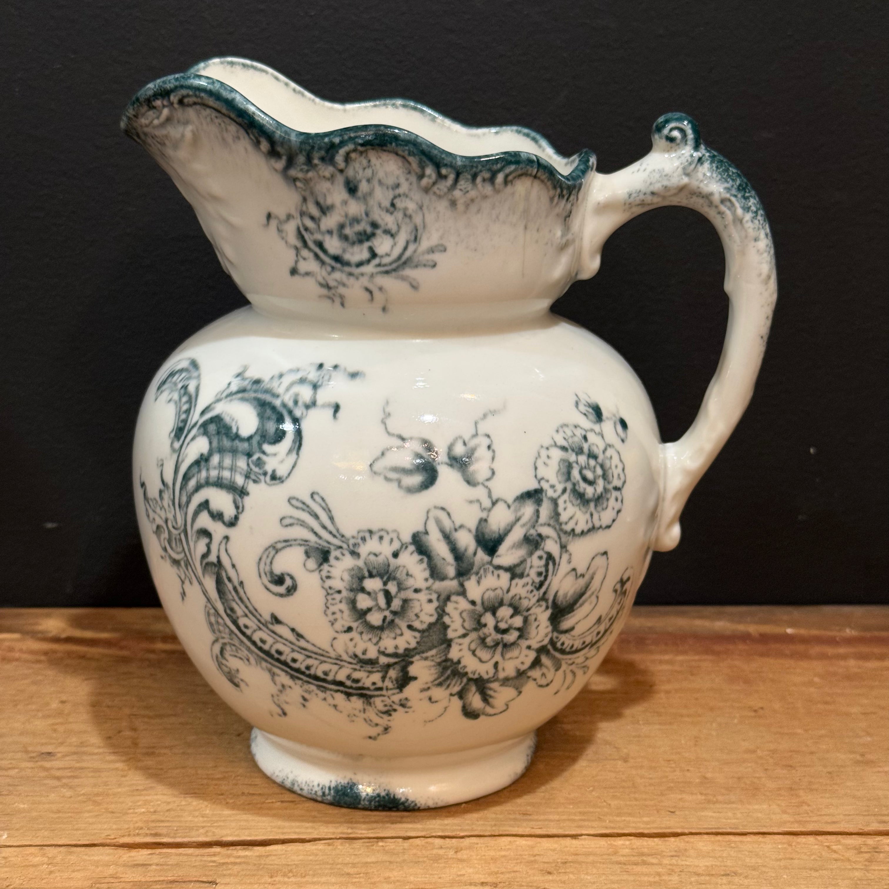Vintage Green Transferware Wash Pitcher