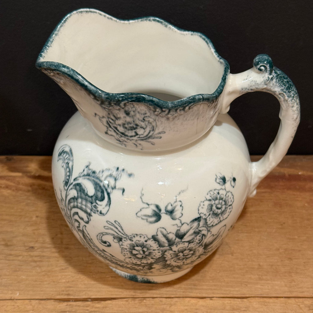 Vintage Green Transferware Wash Pitcher