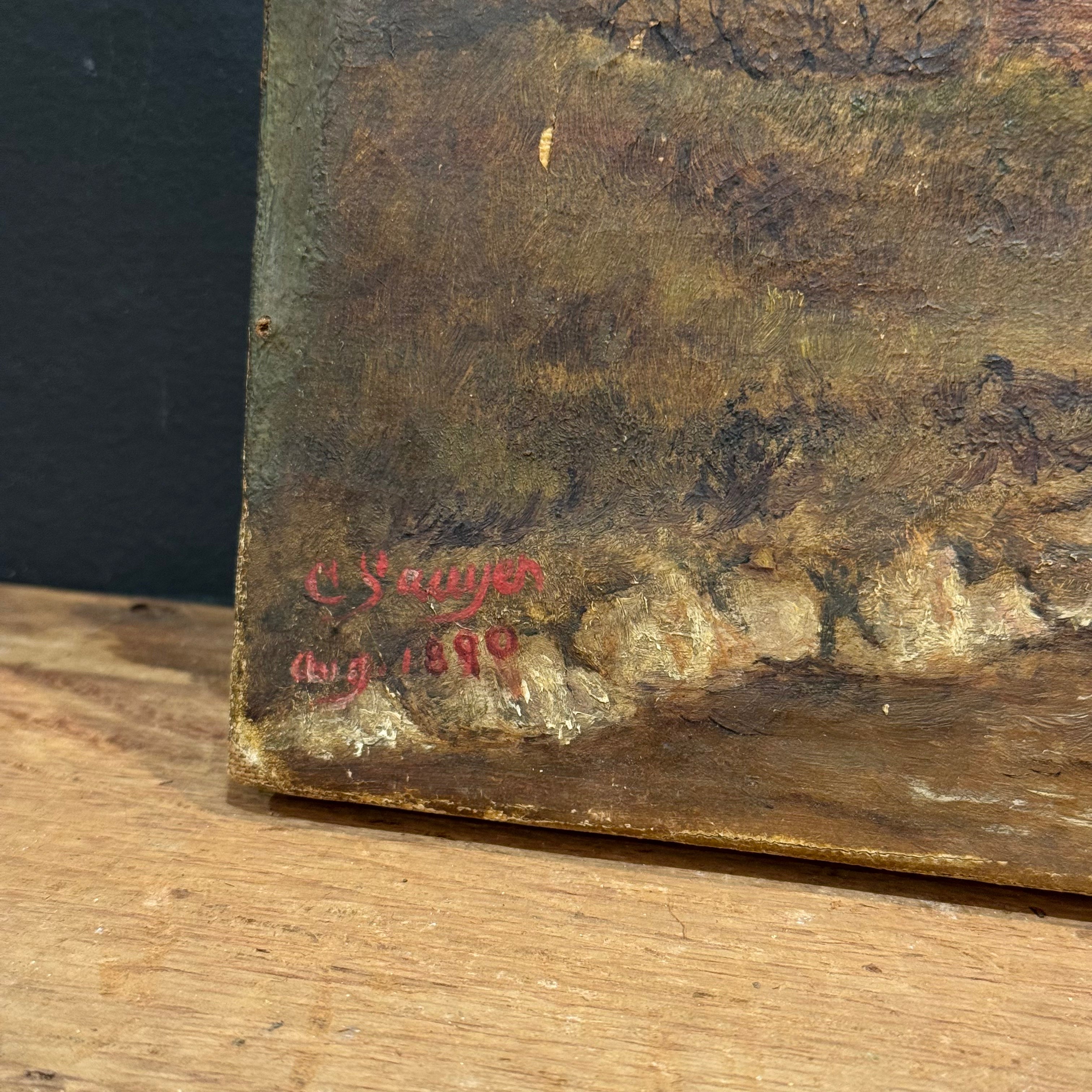 Antique 1890 Coastal Landscape Oil Painting