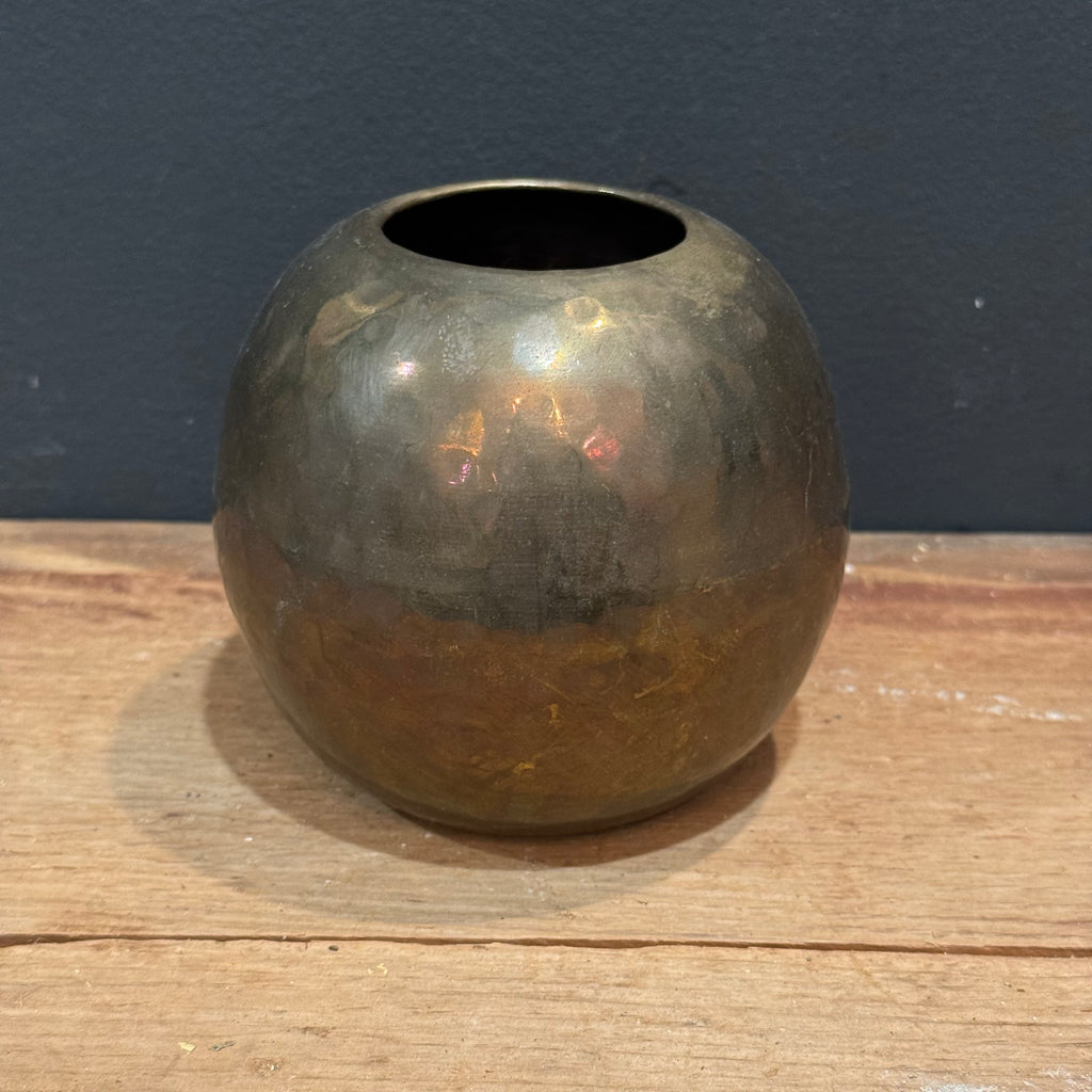 Vintage Hand-Hammered Brass Sphere Bud Vase