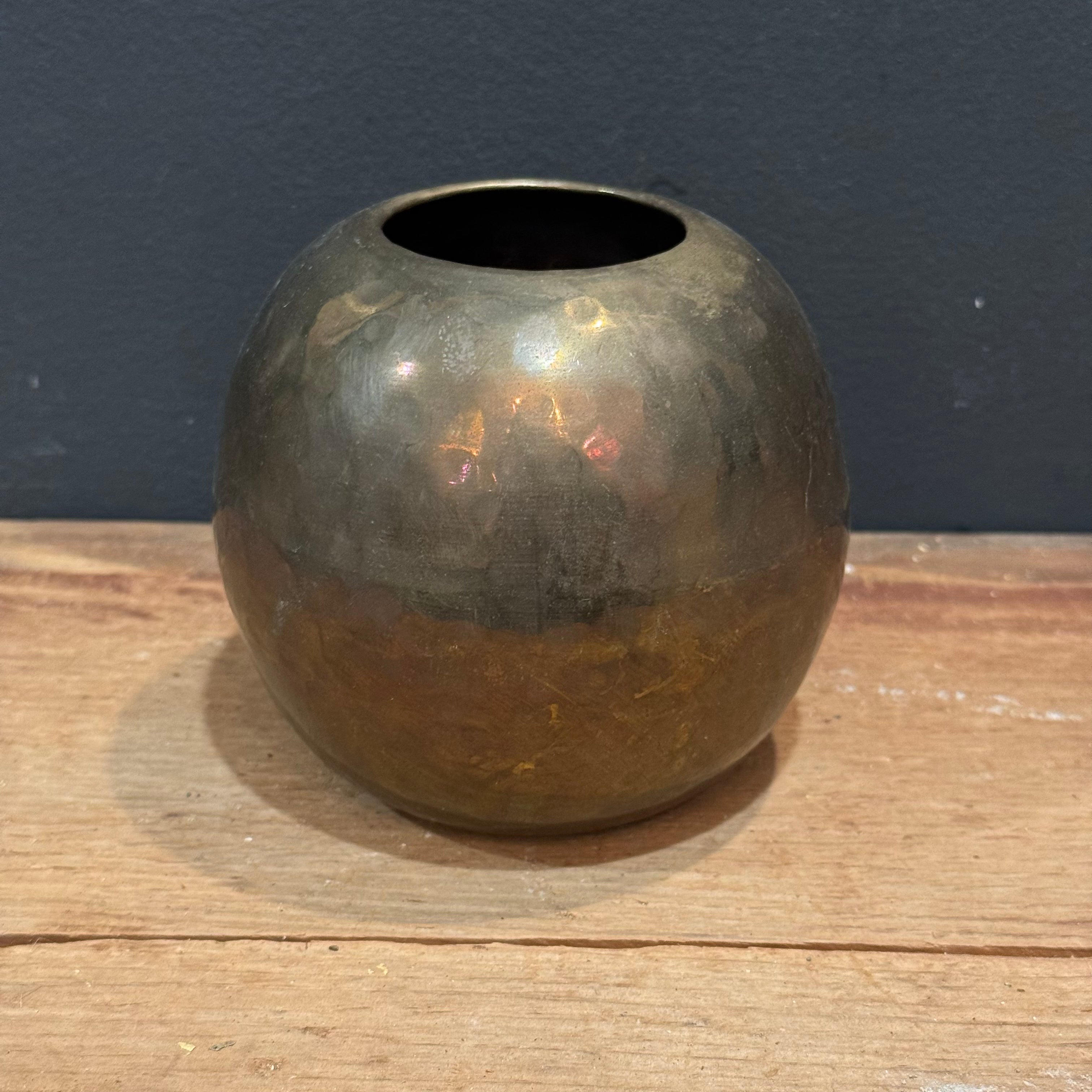 Vintage Hand-Hammered Brass Sphere Bud Vase