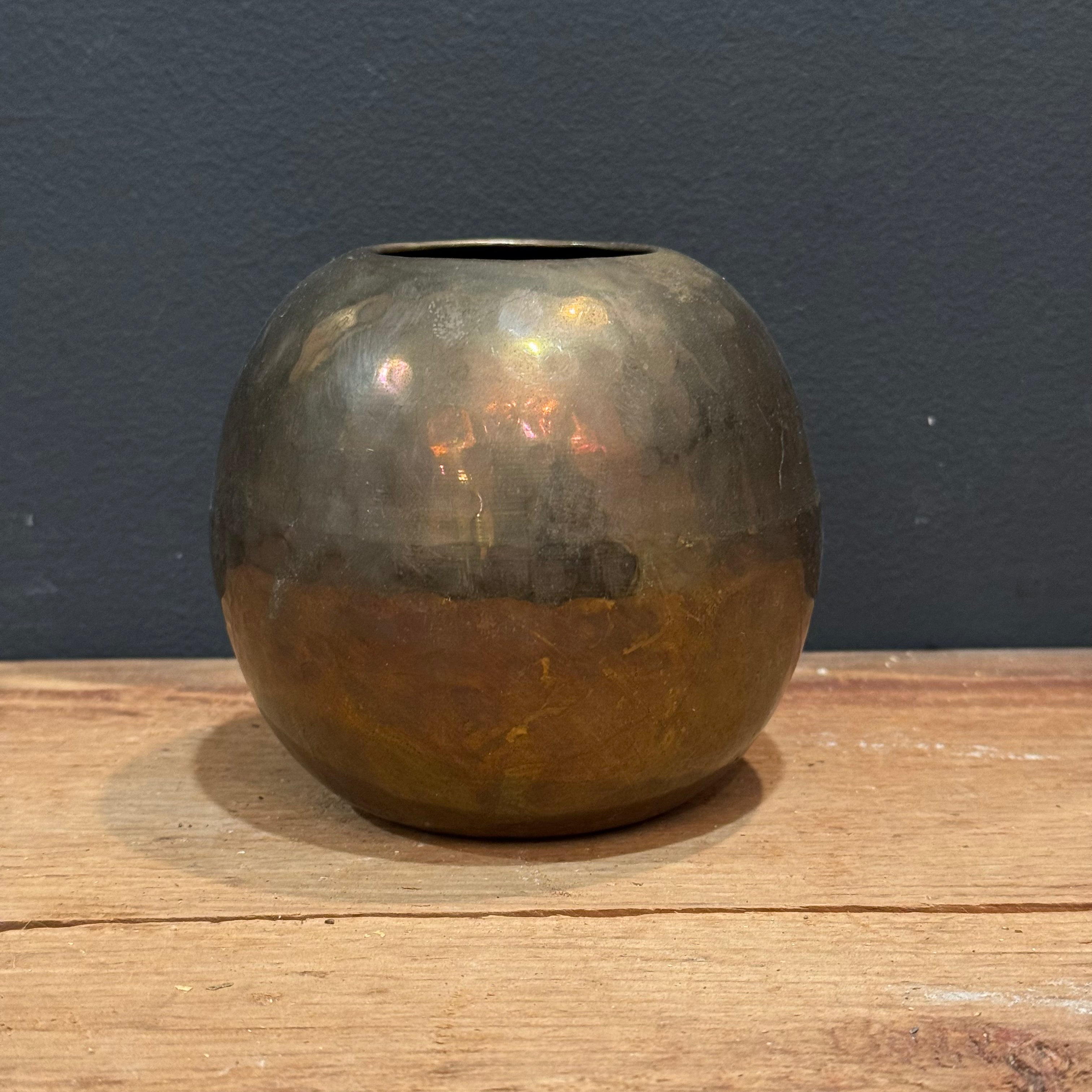 Vintage Hand-Hammered Brass Sphere Bud Vase