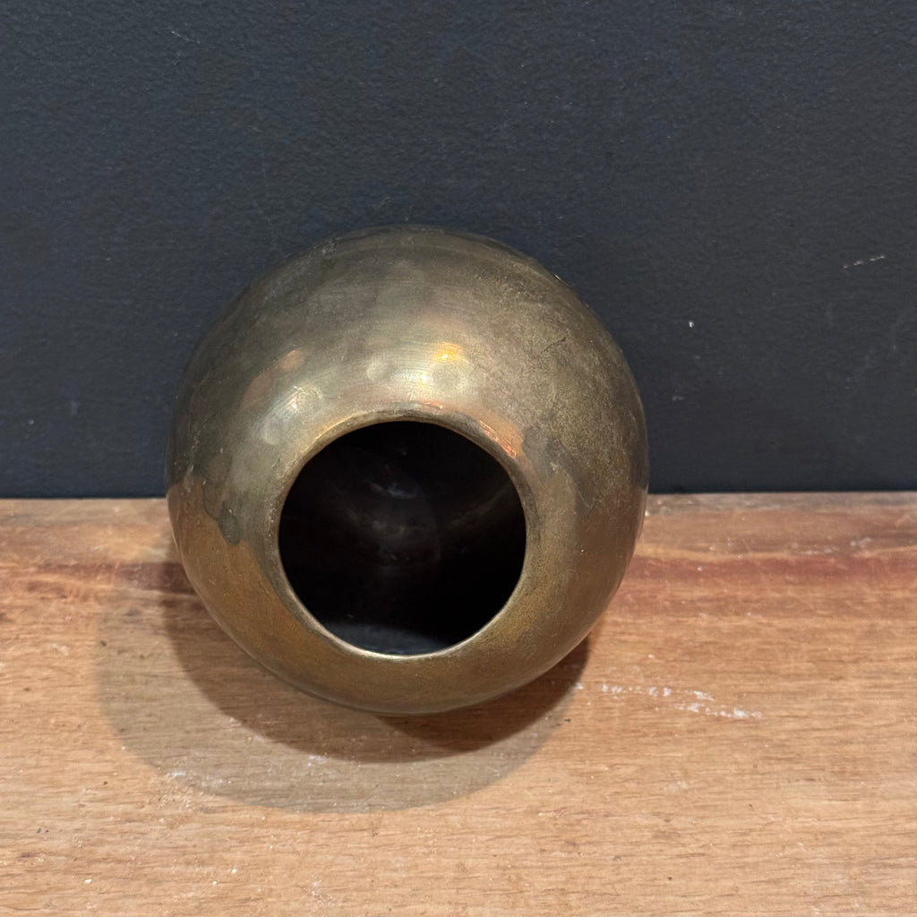 Vintage Hand-Hammered Brass Sphere Bud Vase