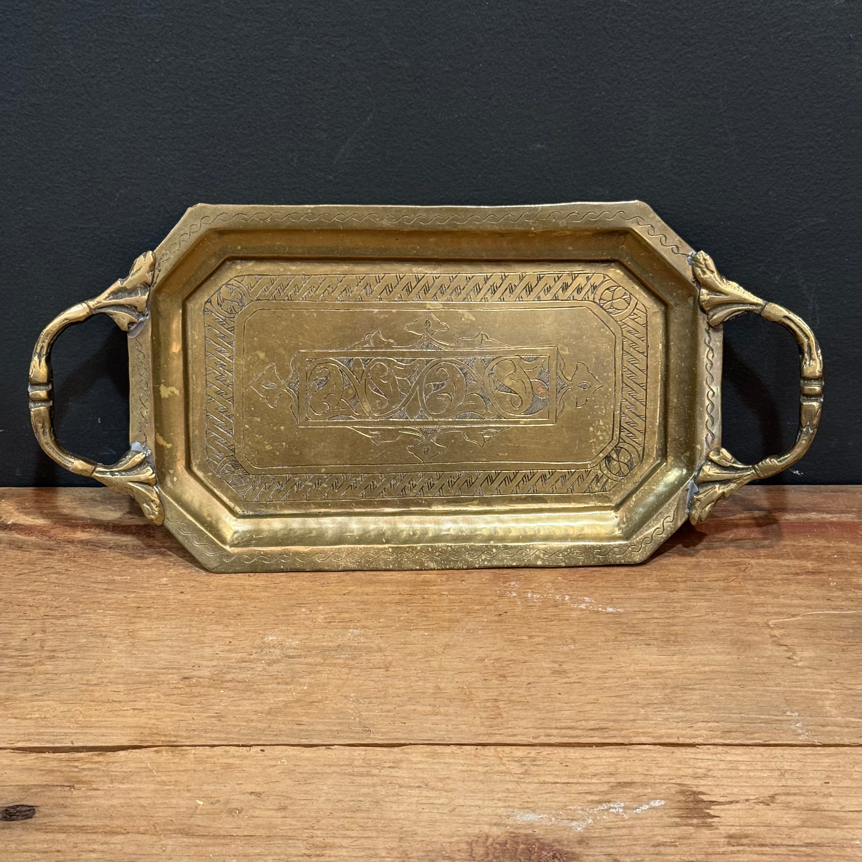 Vintage Engraved Brass Tray