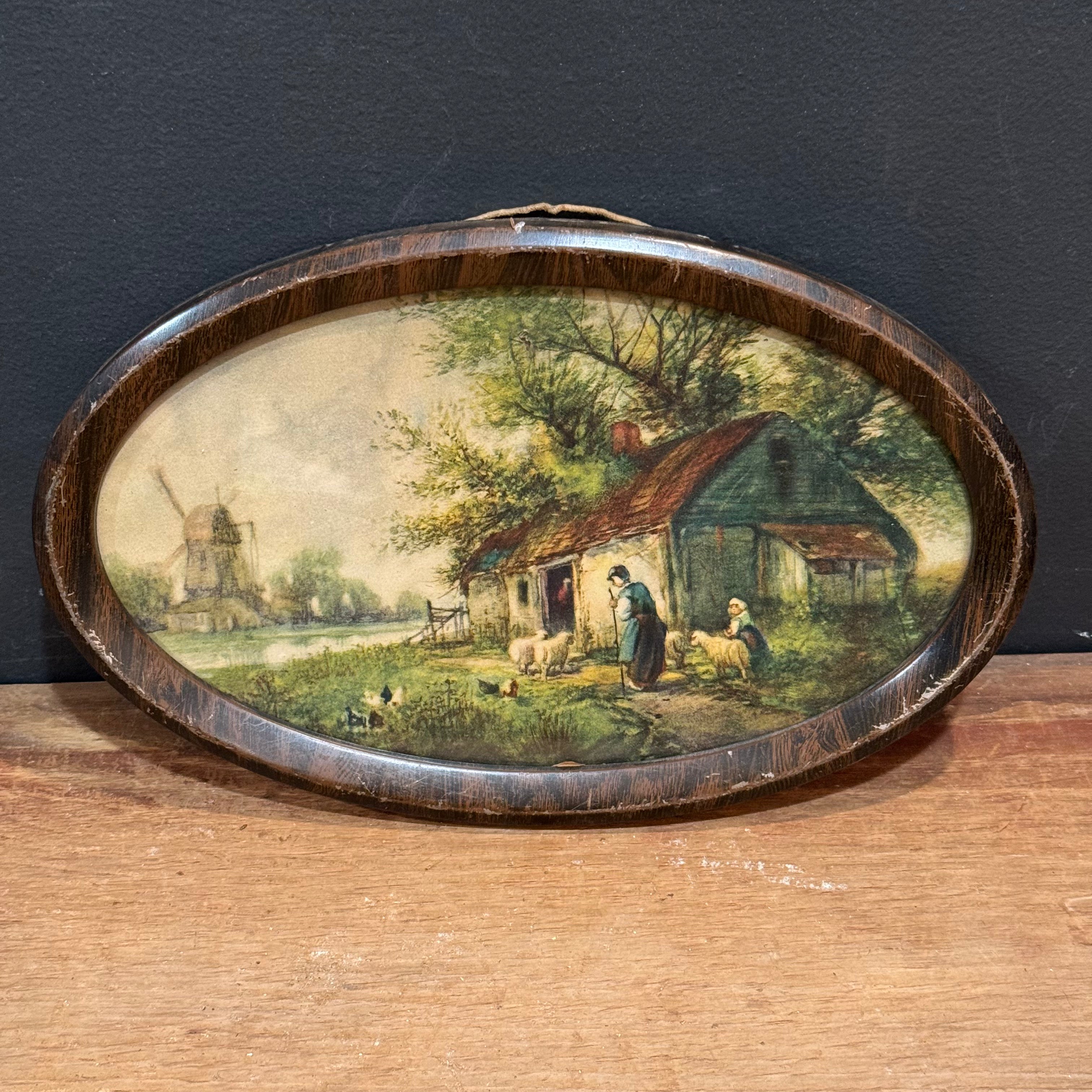Oval English Countryside Cottage Print