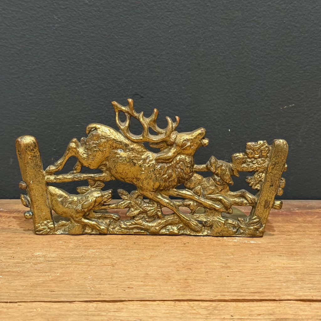 Vintage Art Brass Co. N.Y. Cast Brass Hunting Scene Bookend