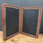 Antique Leather-Laced School Slate with Original Chalk Pencil