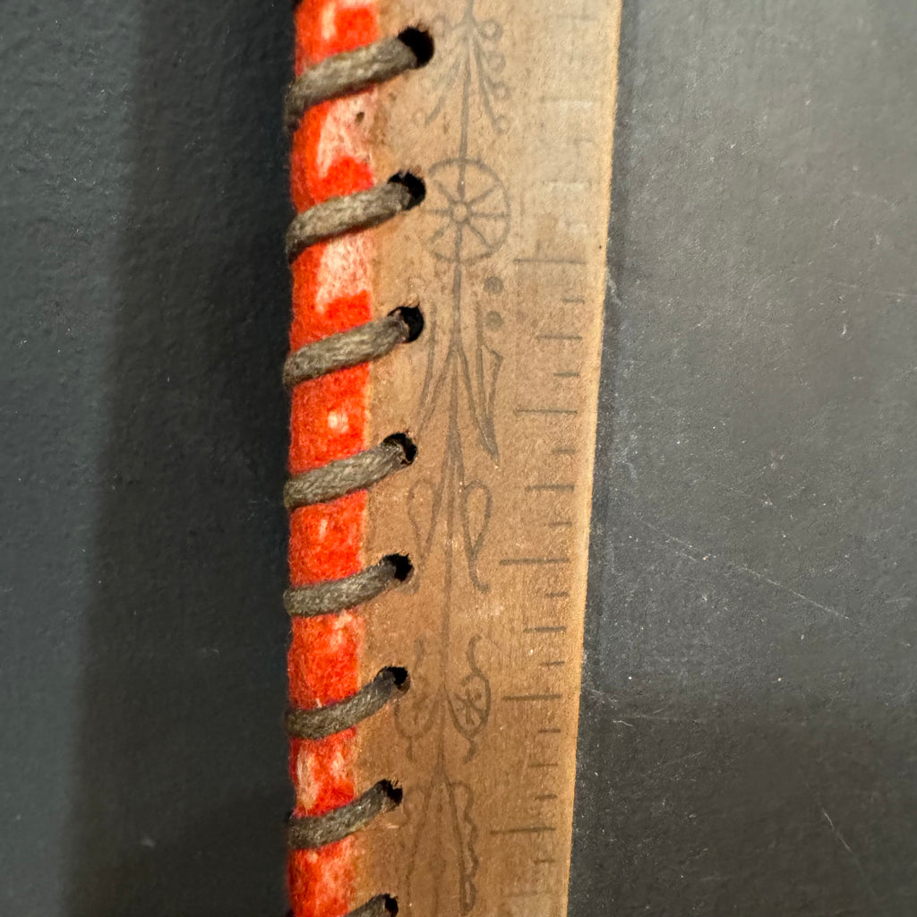 Antique Leather-Laced School Slate with Original Chalk Pencil
