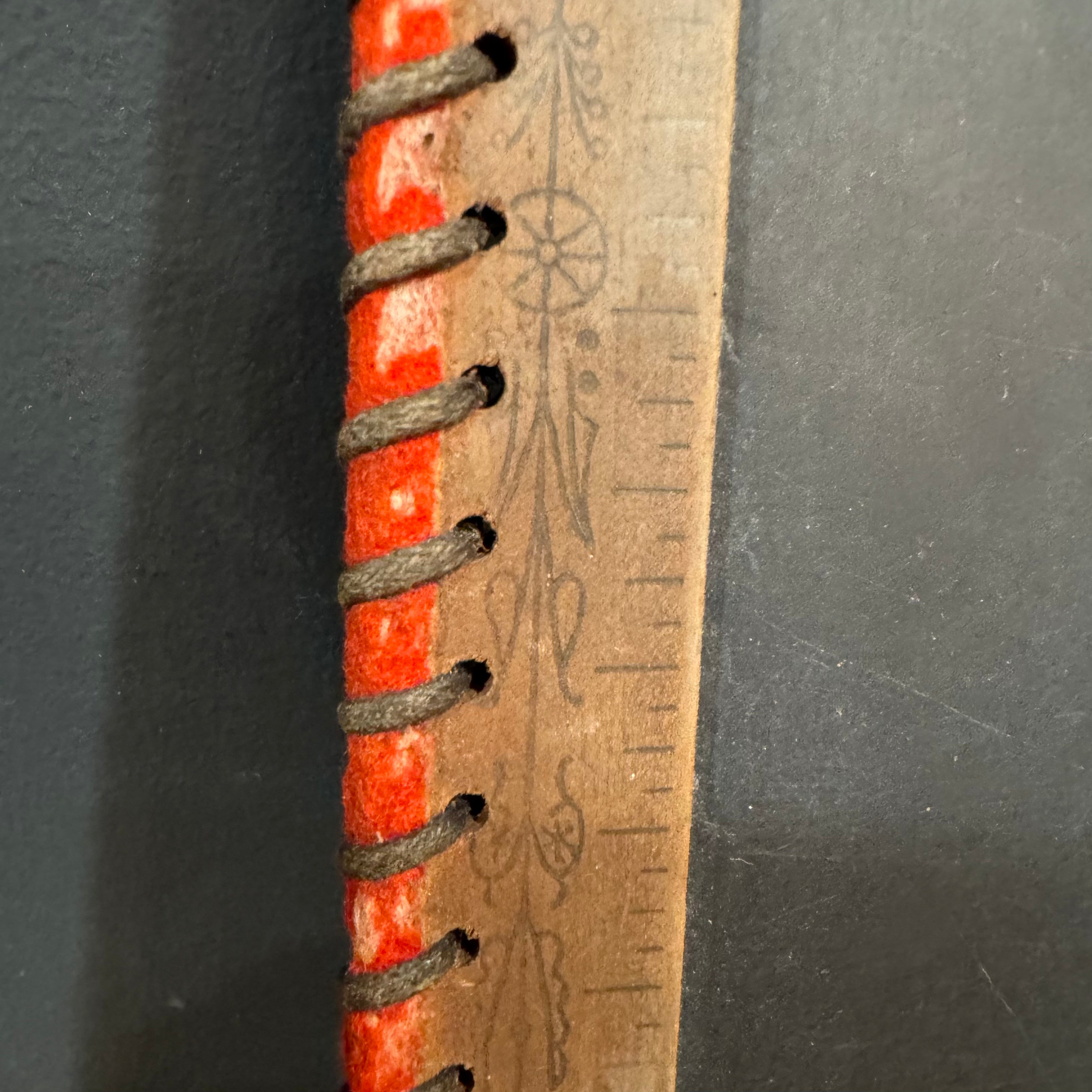Antique Leather-Laced School Slate with Original Chalk Pencil