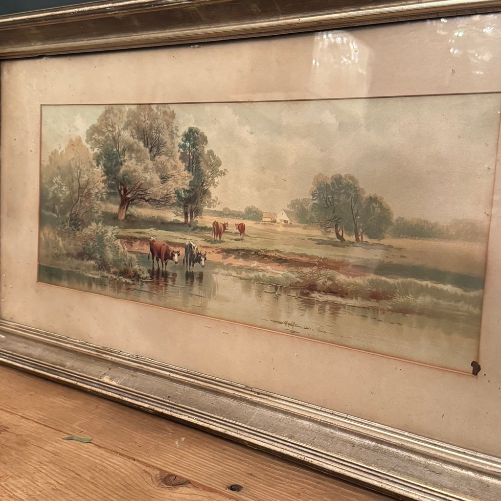 Antique Framed Pastoral Watercolor, Signed R. Carlson