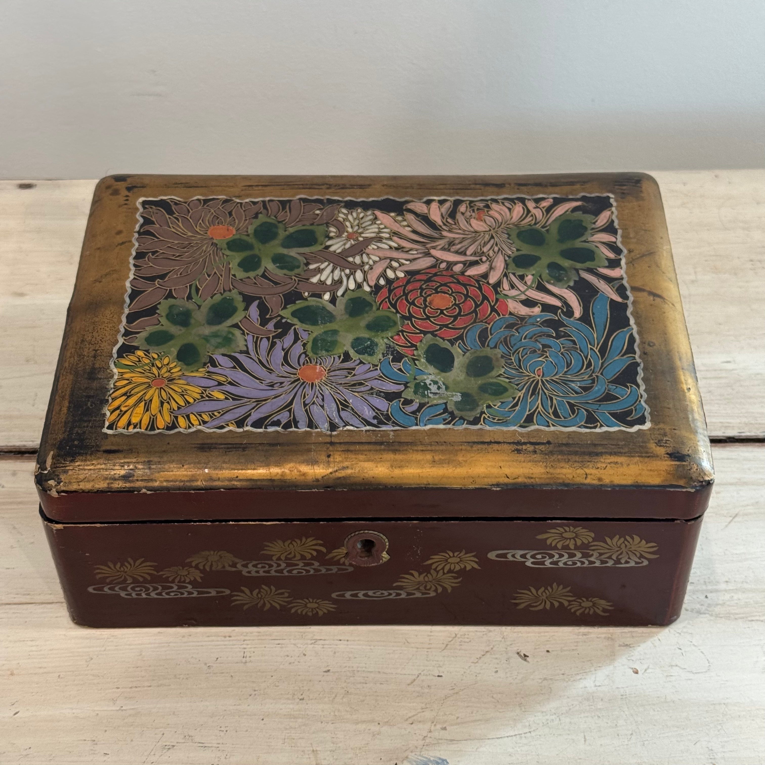 Vintage Japanese Lacquer Wood Jewelry Box