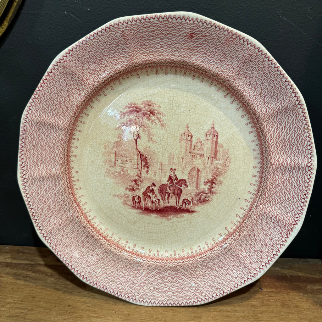 Antique English “Baronial Halls” Red Transferware Plate by T. J. & J. Mayer
