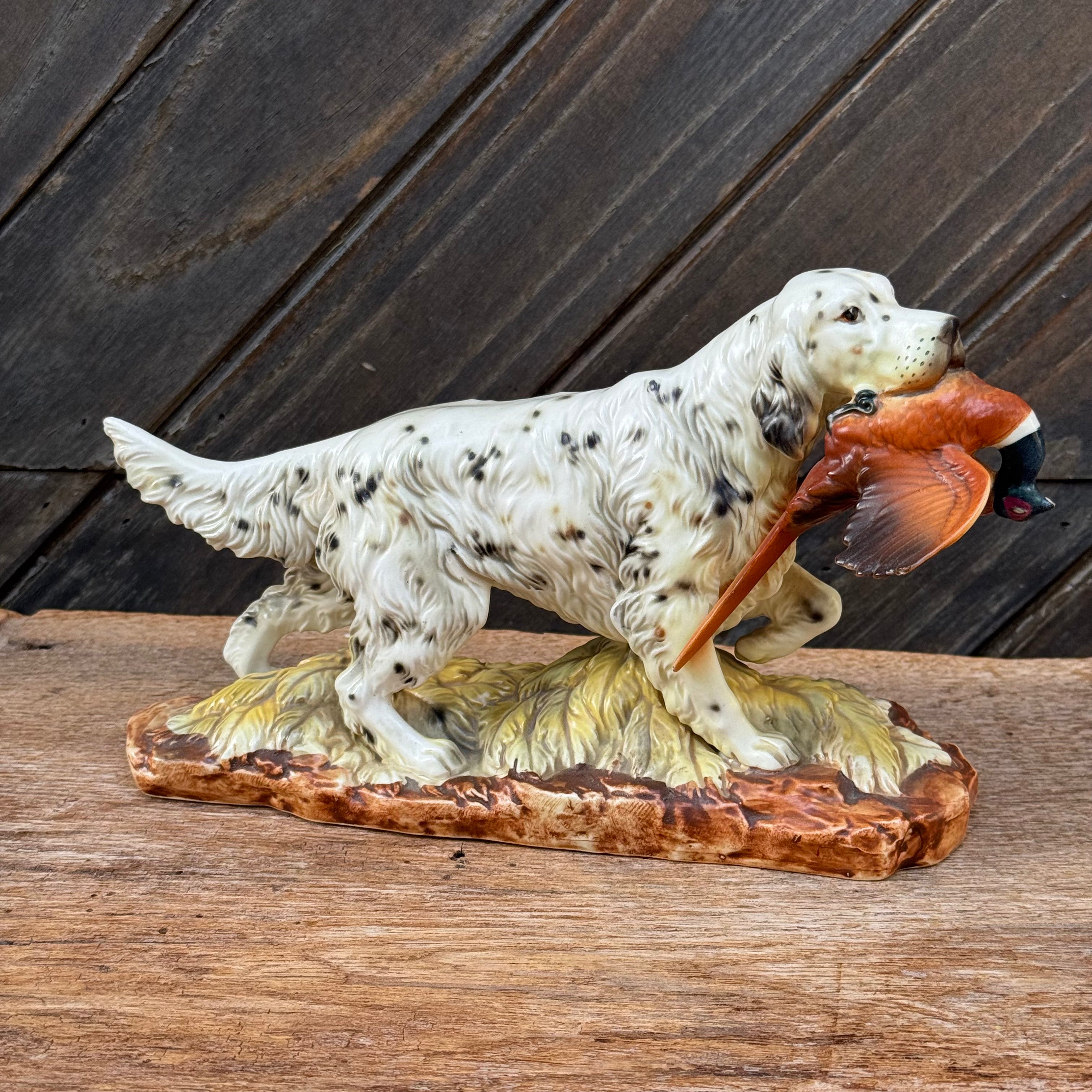 Porcelain English Setter with Pheasant Figurine