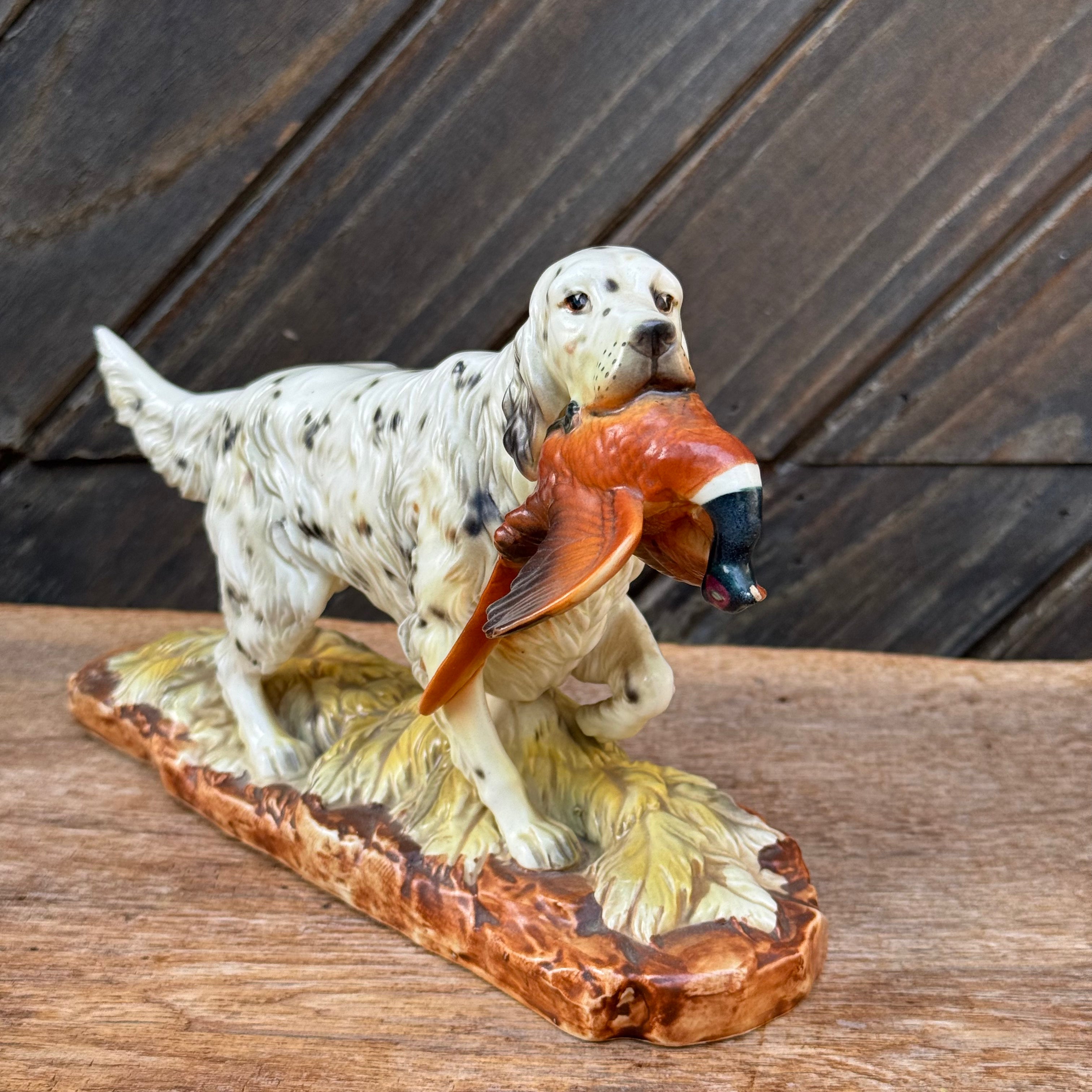 Porcelain English Setter with Pheasant Figurine