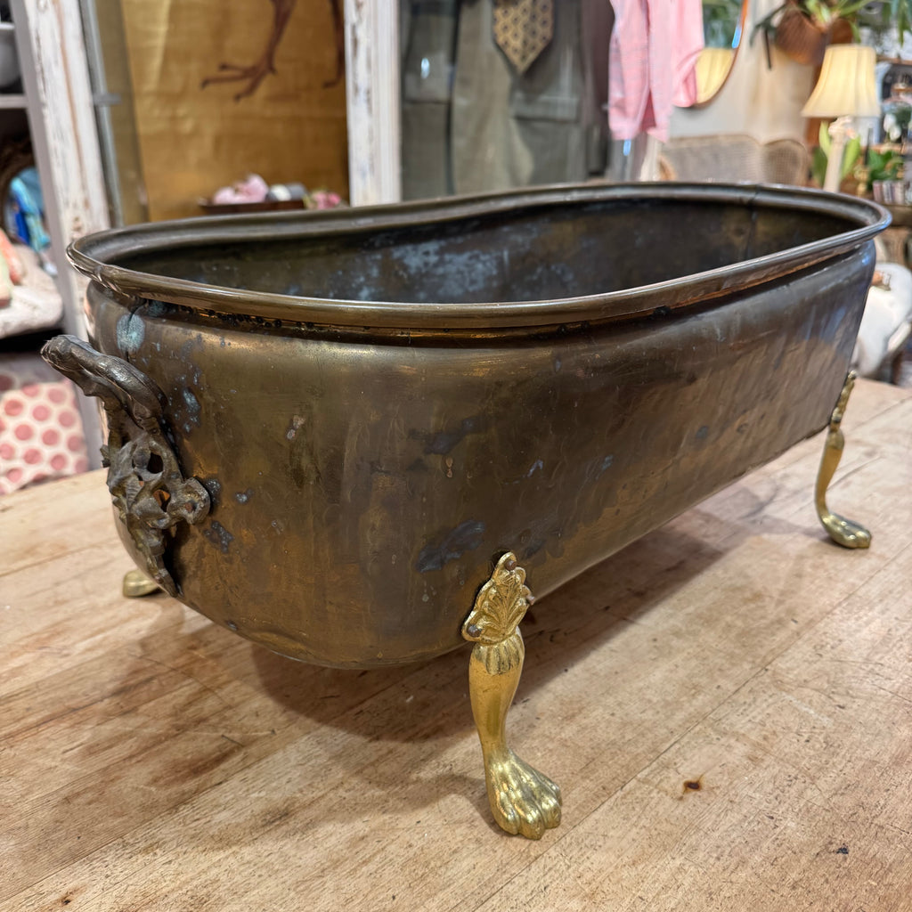 Large Antique Brass Jardinière / Champagne Cooler on Lion Paw Feet, c. 1880–1910