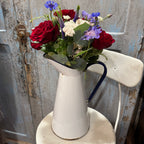 Antique French White Enamelware Pitcher with Cobalt Blue Trim, 4 Liter