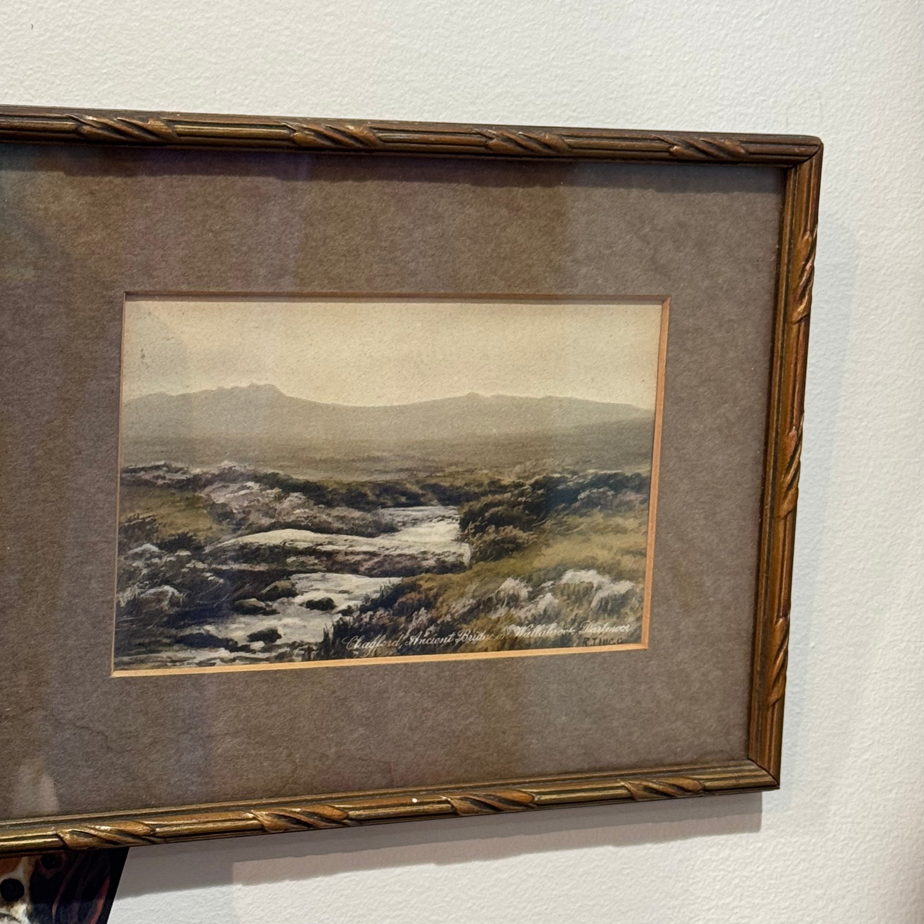 Antique Pair of English Framed Dartmoor Landscapes – Chagford Ancient Bridge at Wallabrook & Vixen and Mis Tors