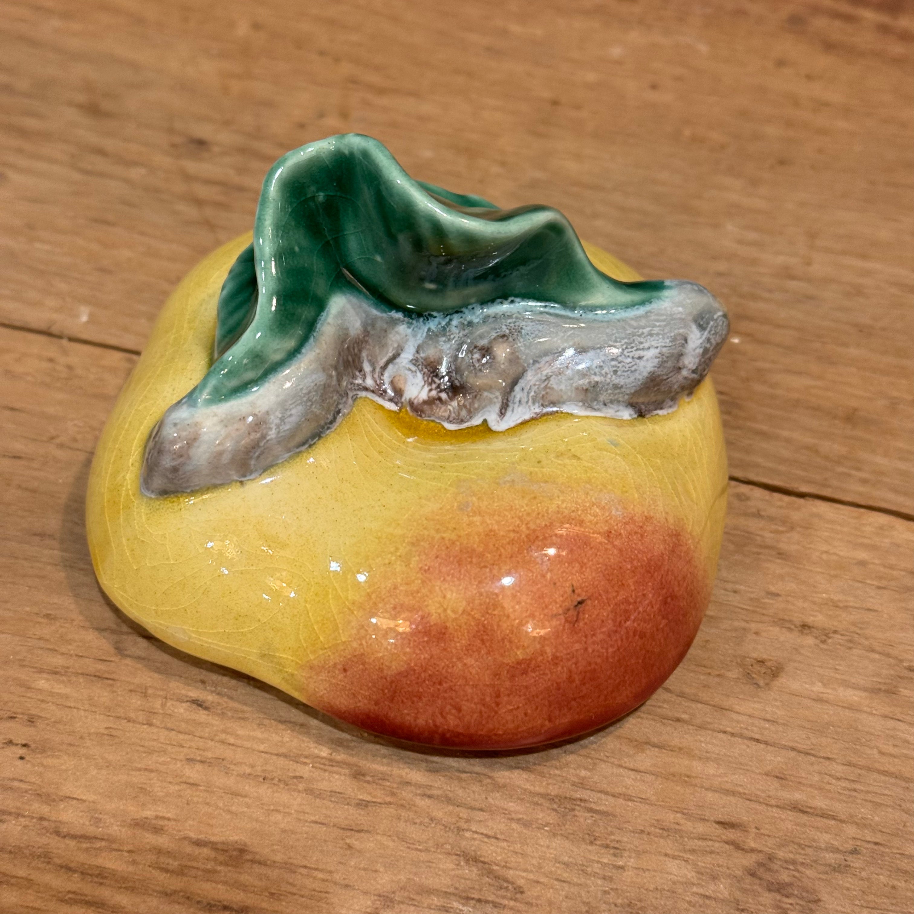 Vintage Bordallo Pinheiro Majolica Apple Jam Pot with Leaf Underplate