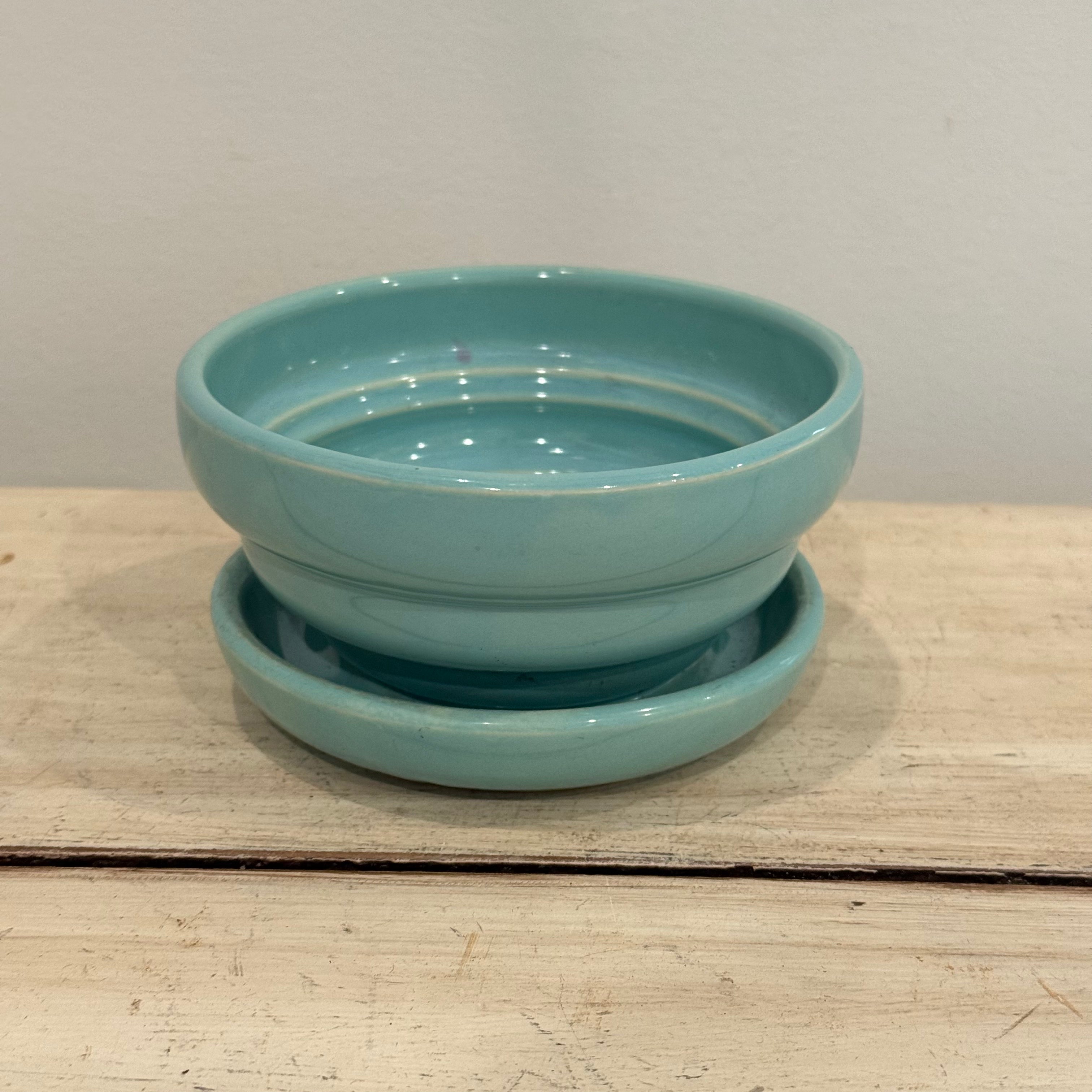 Vintage McCoy Aqua Ceramic Planter with Saucer