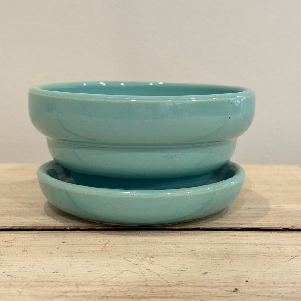 Vintage McCoy Aqua Ceramic Planter with Saucer