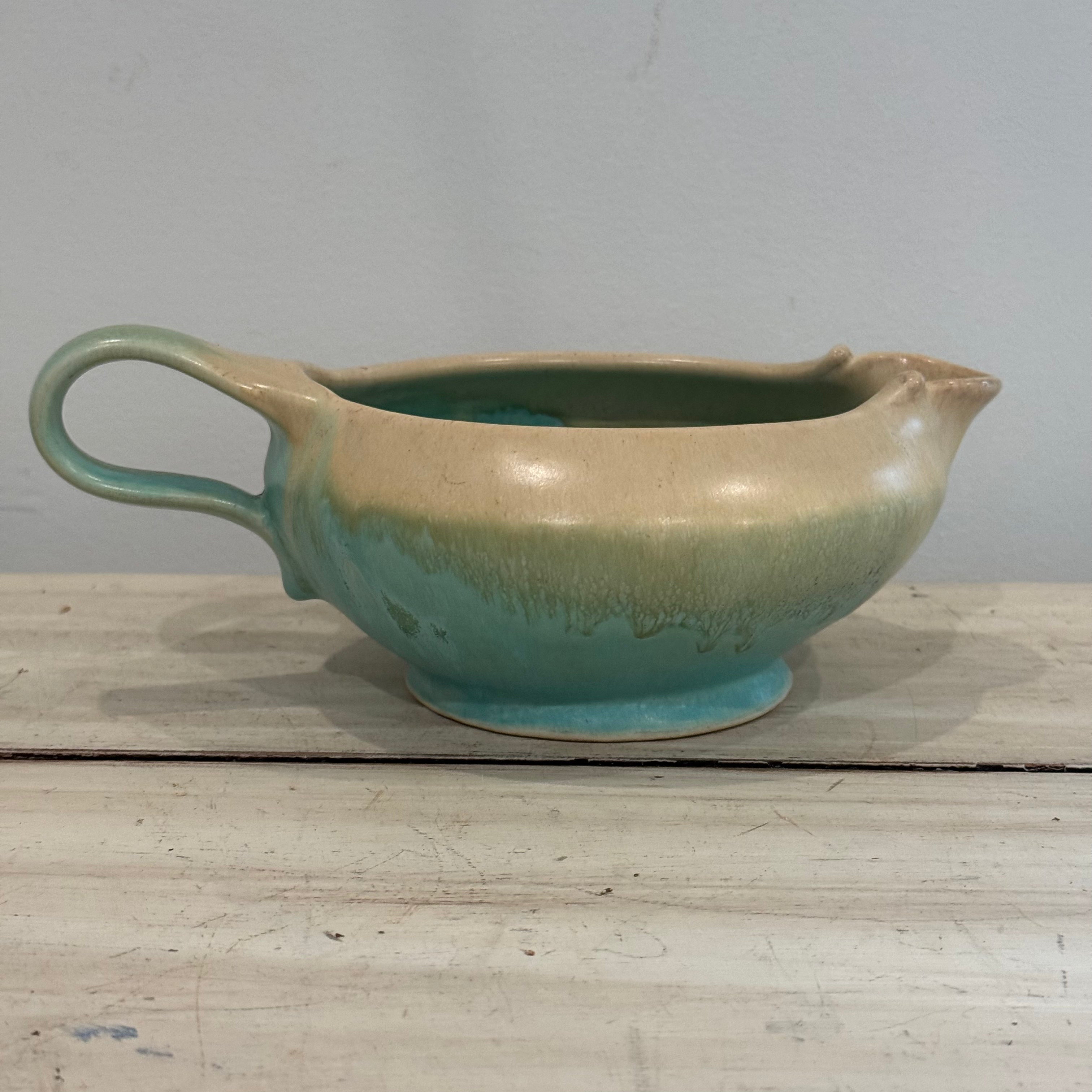 Aqua Drip Glaxe Signed Studio Pitcher