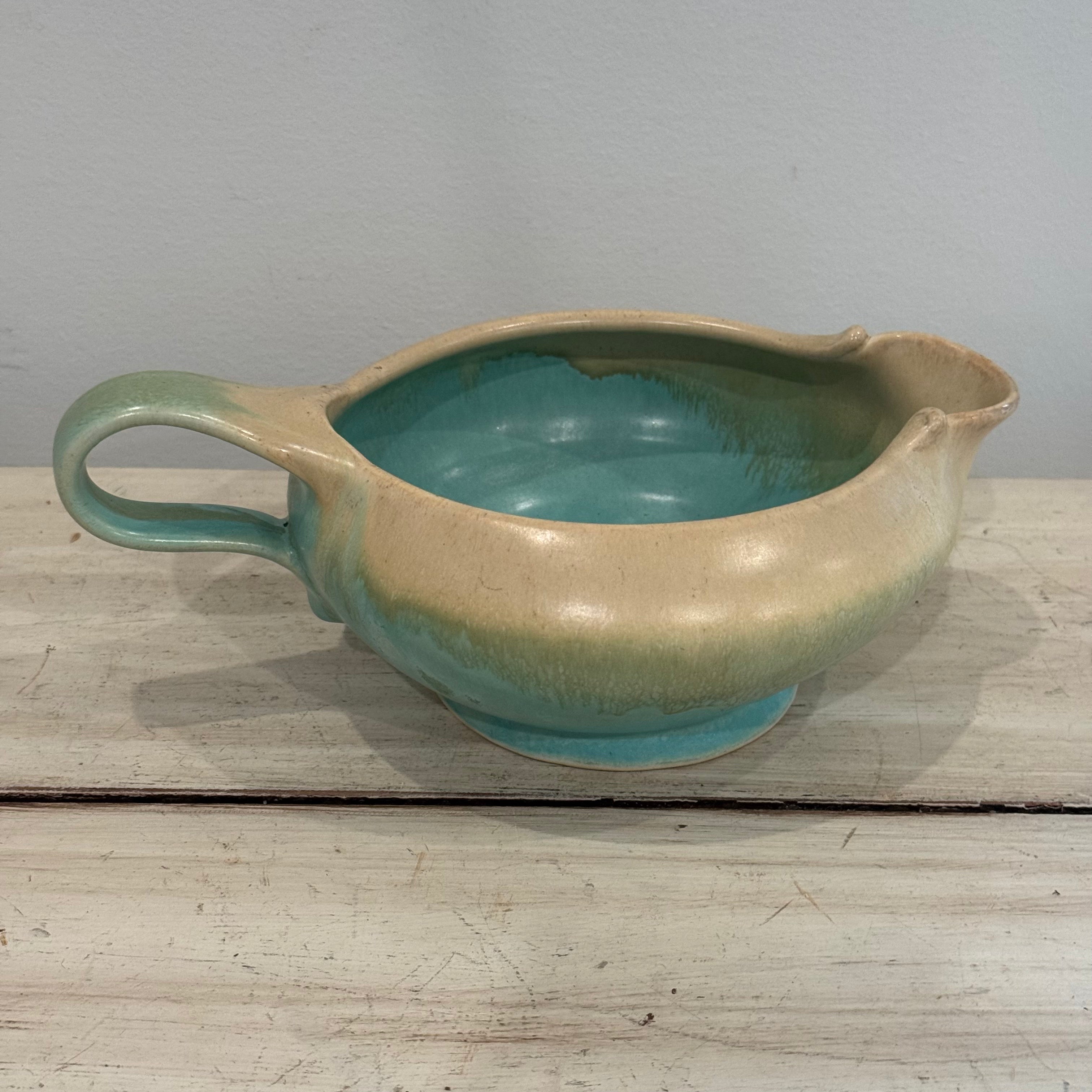 Aqua Drip Glaxe Signed Studio Pitcher