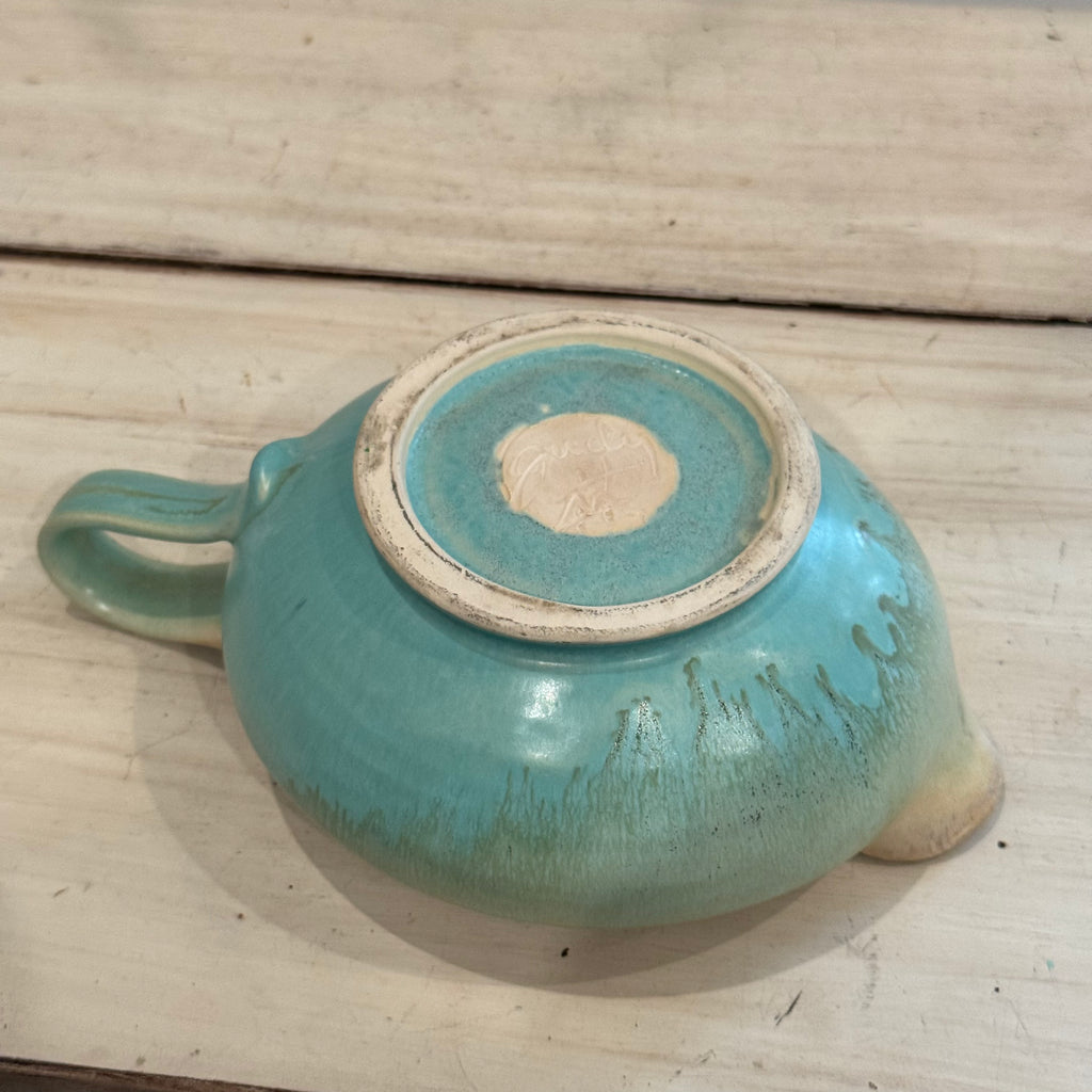 Aqua Drip Glaxe Signed Studio Pitcher