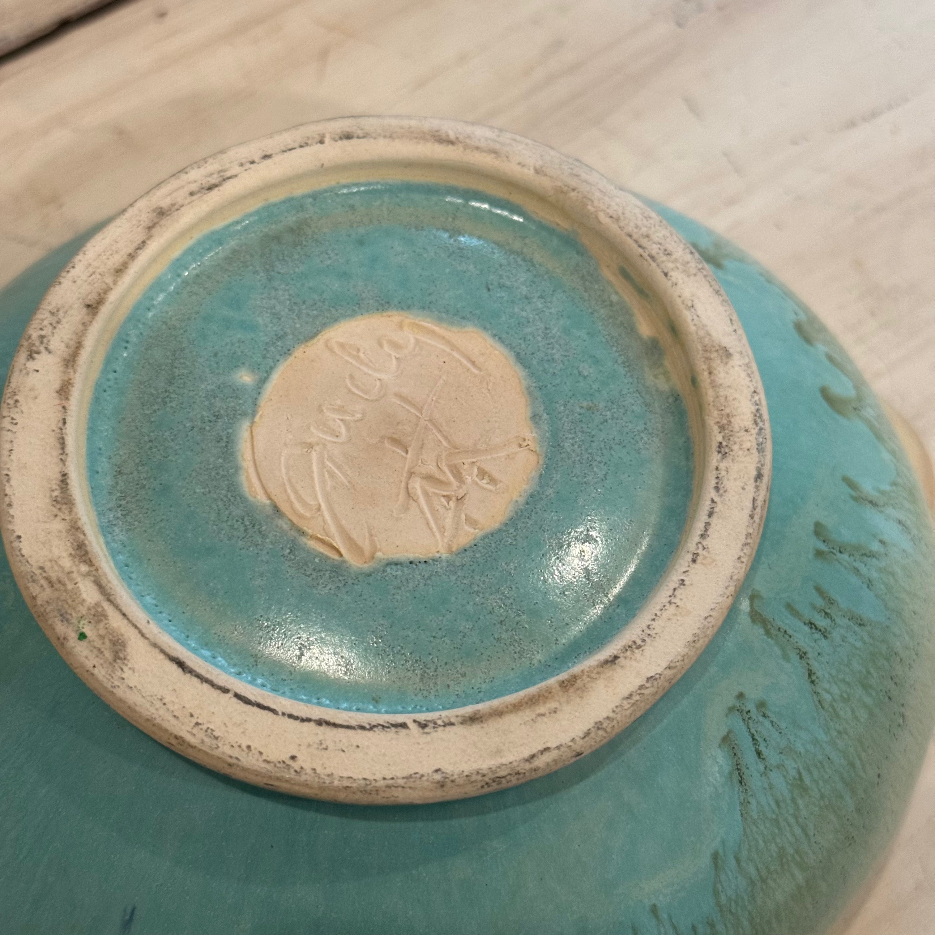 Aqua Drip Glaxe Signed Studio Pitcher