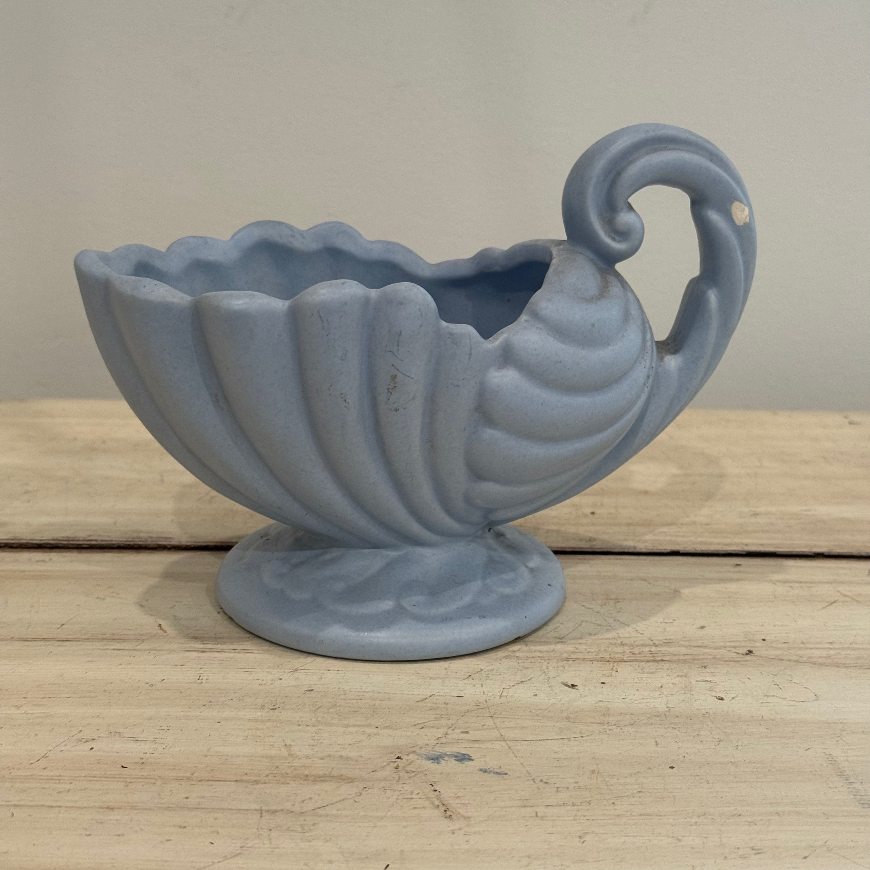 Vintage Powder Blue Shell Cornucopia Planter