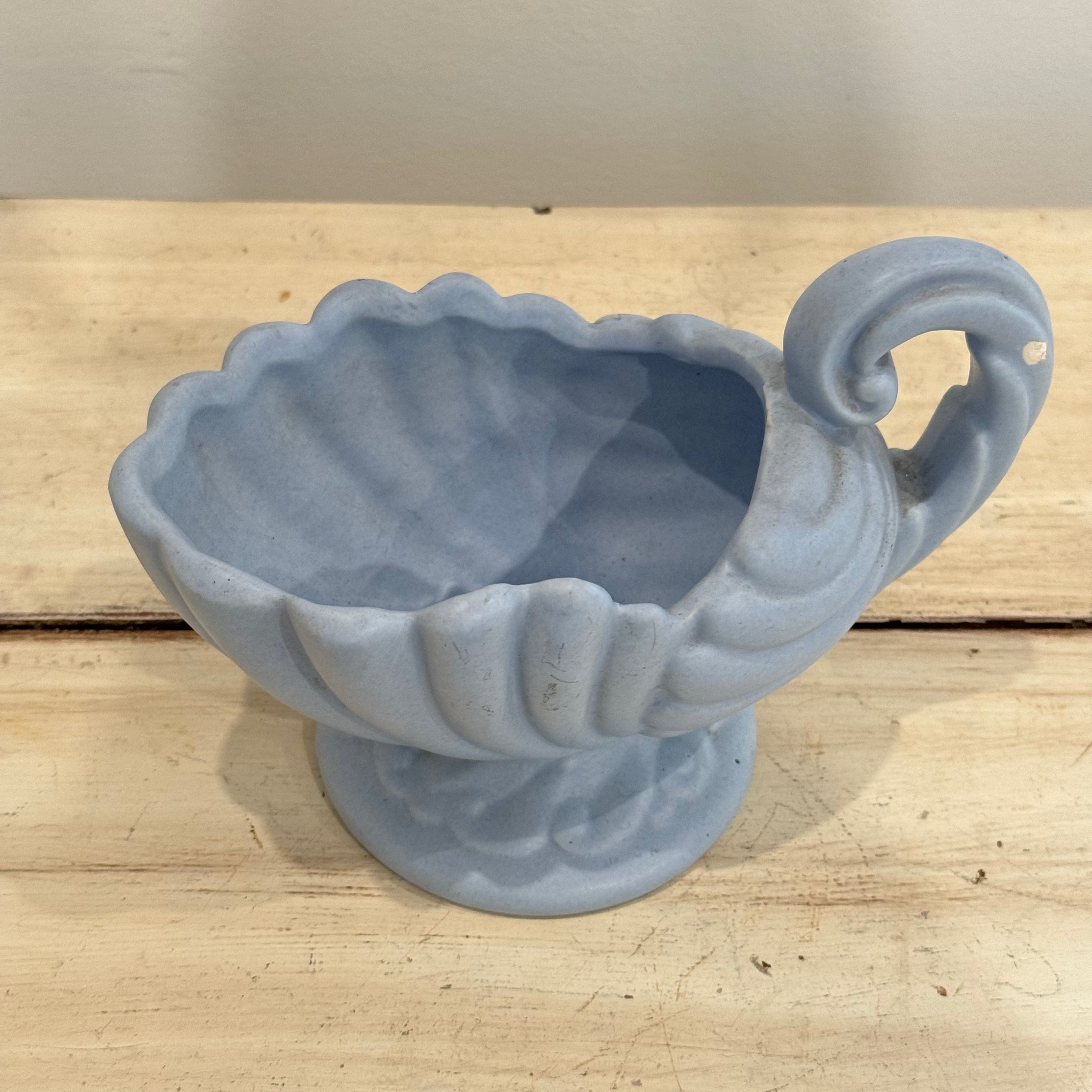 Vintage Powder Blue Shell Cornucopia Planter