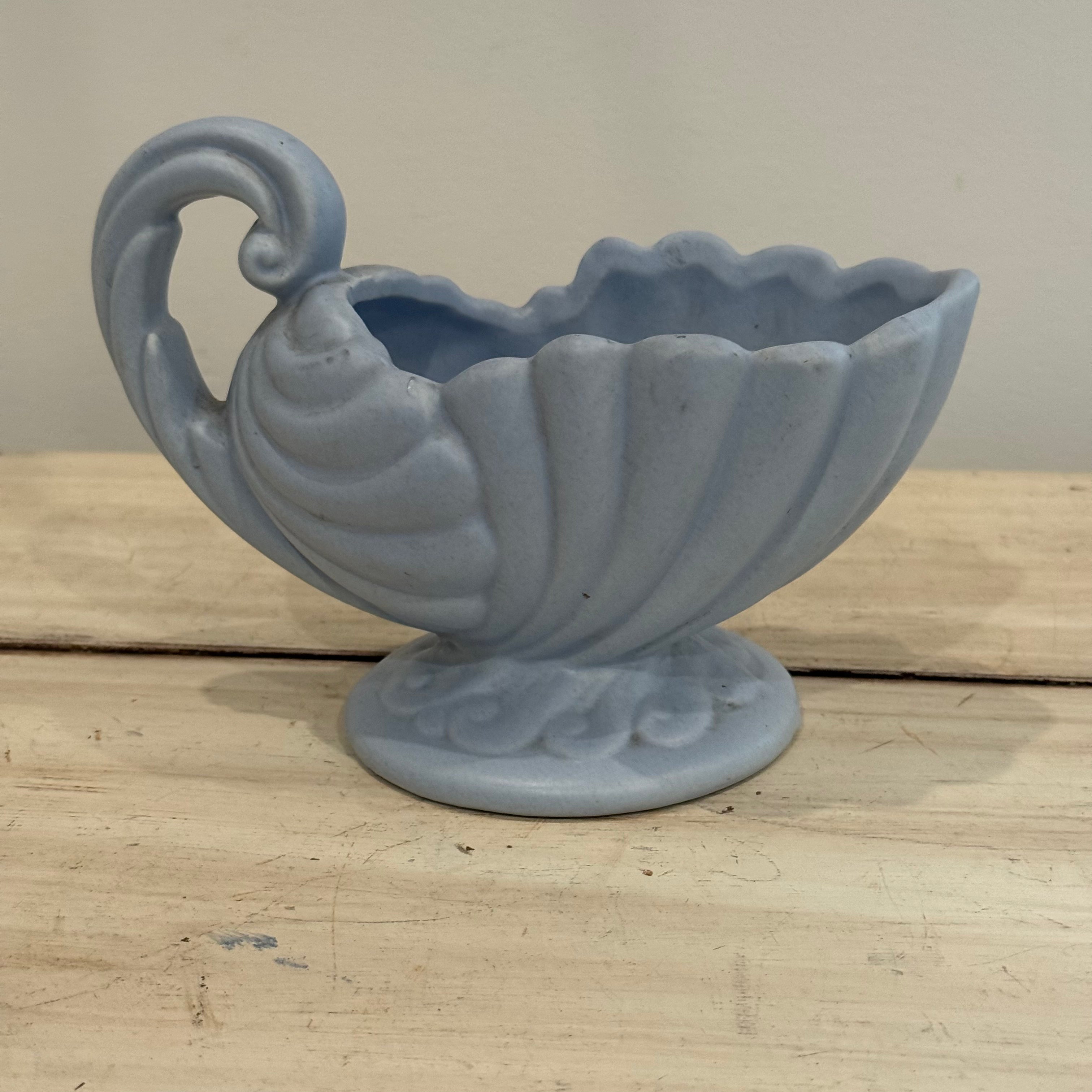 Vintage Powder Blue Shell Cornucopia Planter