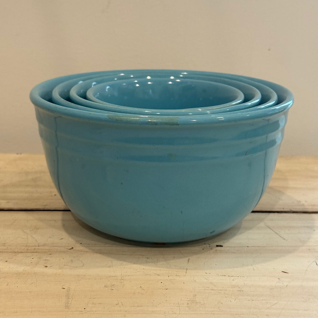 Vintage Oxford Stone Ware Aqua Nesting Bowls – Set of 4