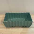 Vintage Aqua Ribbed Rectangular Ceramic Planter