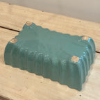 Vintage Aqua Ribbed Rectangular Ceramic Planter