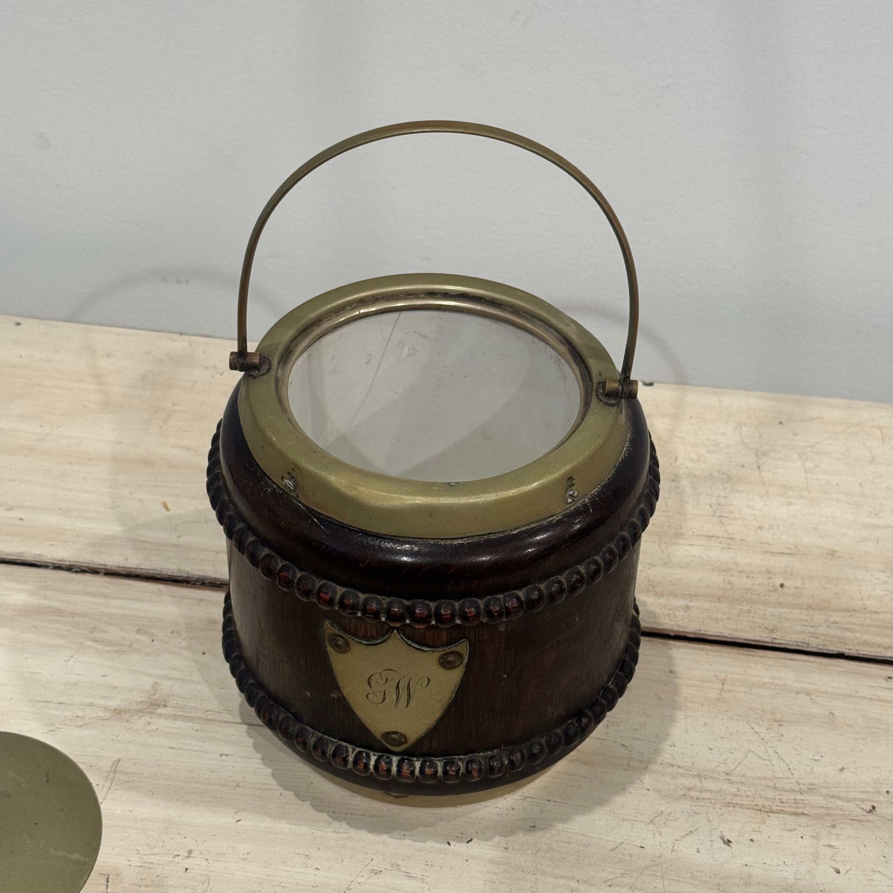 English Biscuit Barrel with G.W Crest