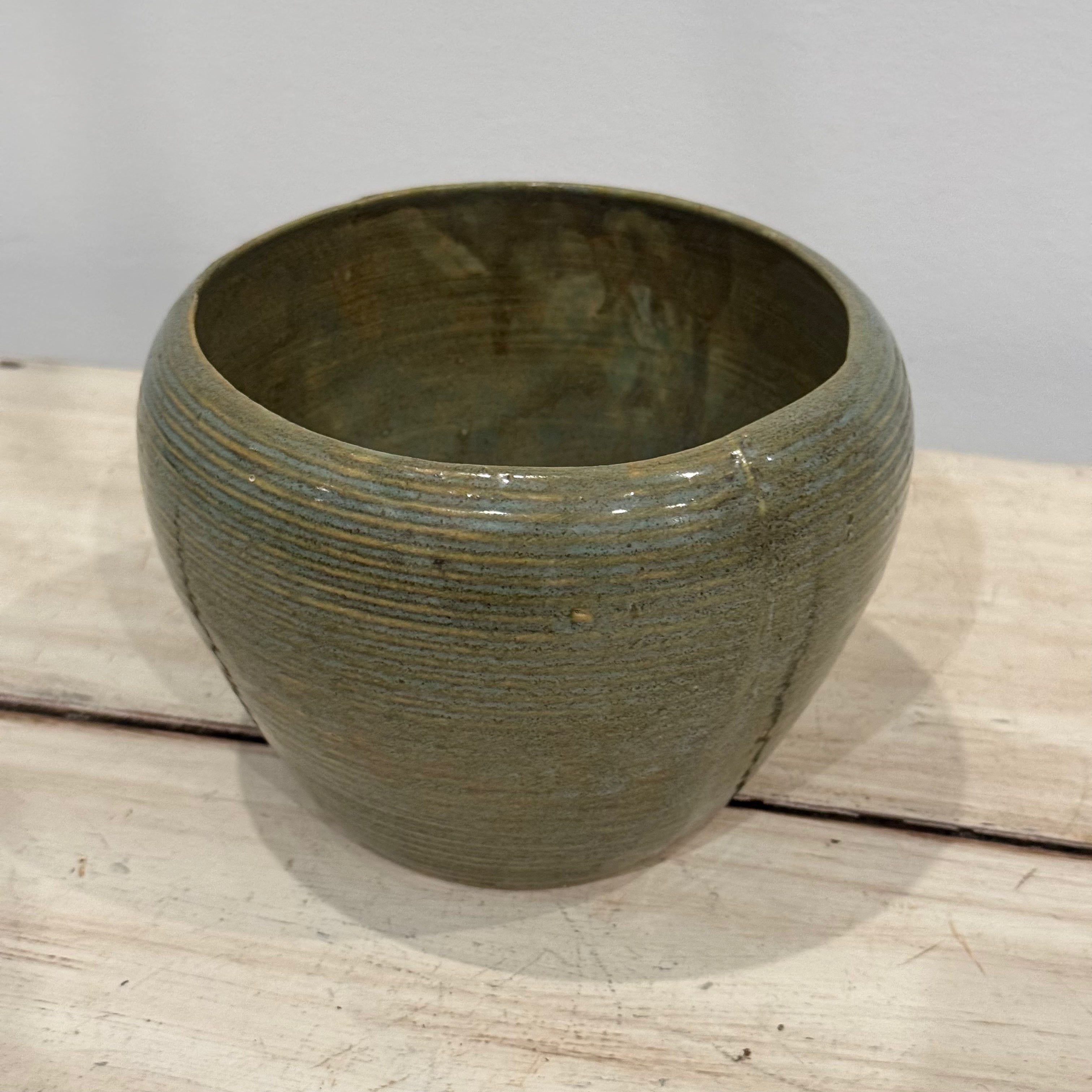 Hand-Thrown Green Glazed Studio Pottery Bowl