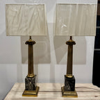 Neoclassical Brass & Black Marble Column Lamps — Pair