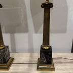 Neoclassical Brass & Black Marble Column Lamps — Pair