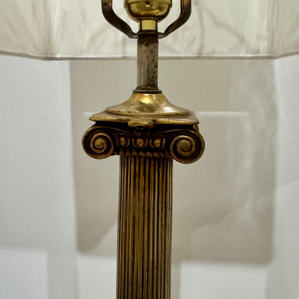 Neoclassical Brass & Black Marble Column Lamps — Pair