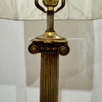 Neoclassical Brass & Black Marble Column Lamps — Pair
