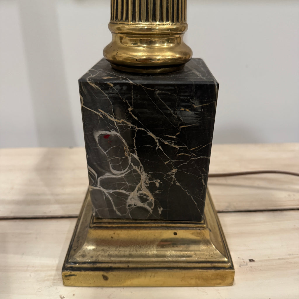 Neoclassical Brass & Black Marble Column Lamps — Pair
