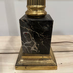 Neoclassical Brass & Black Marble Column Lamps — Pair