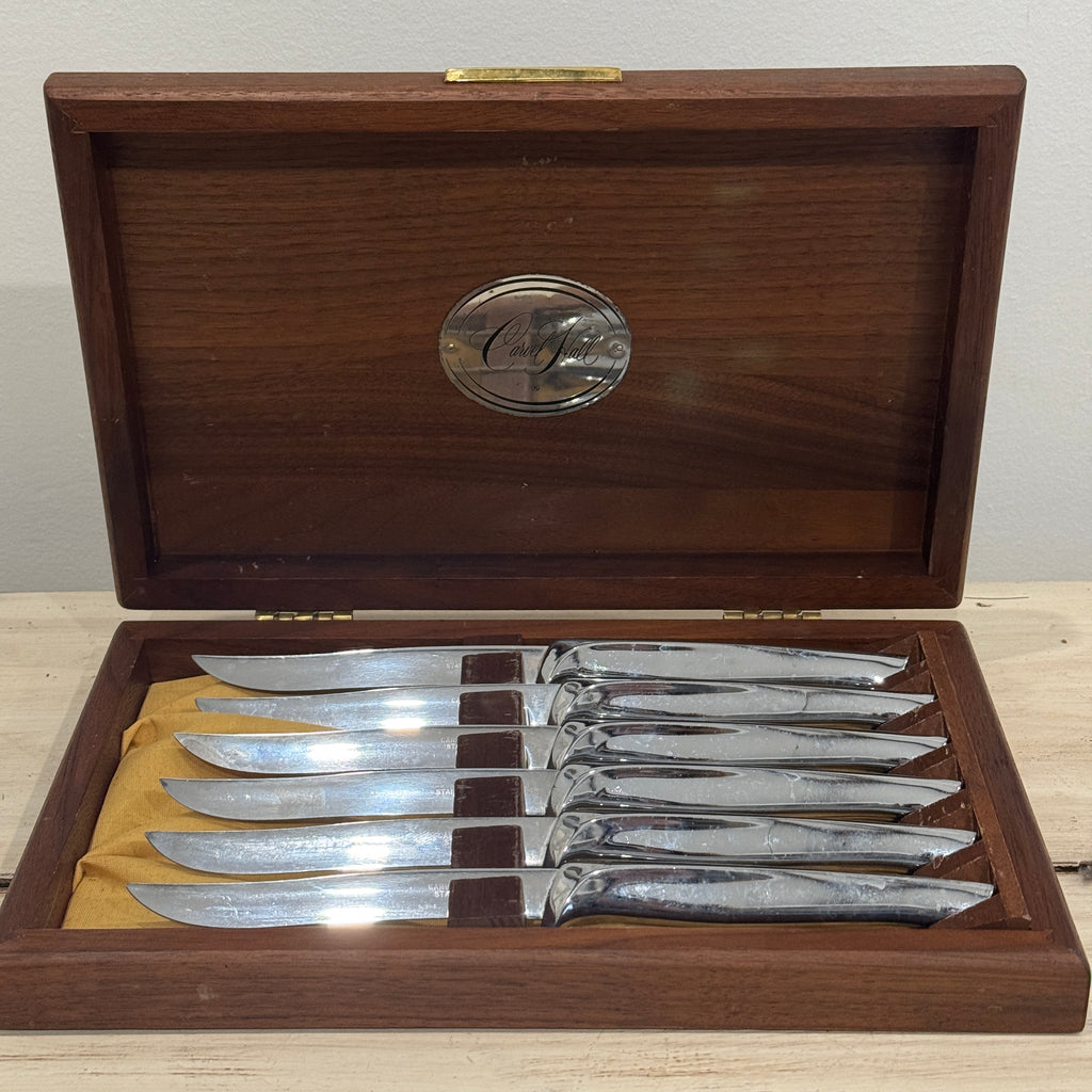 Vintage Carvel Hall Stainless Steak Knives — Set of 6 in Original Wood Box