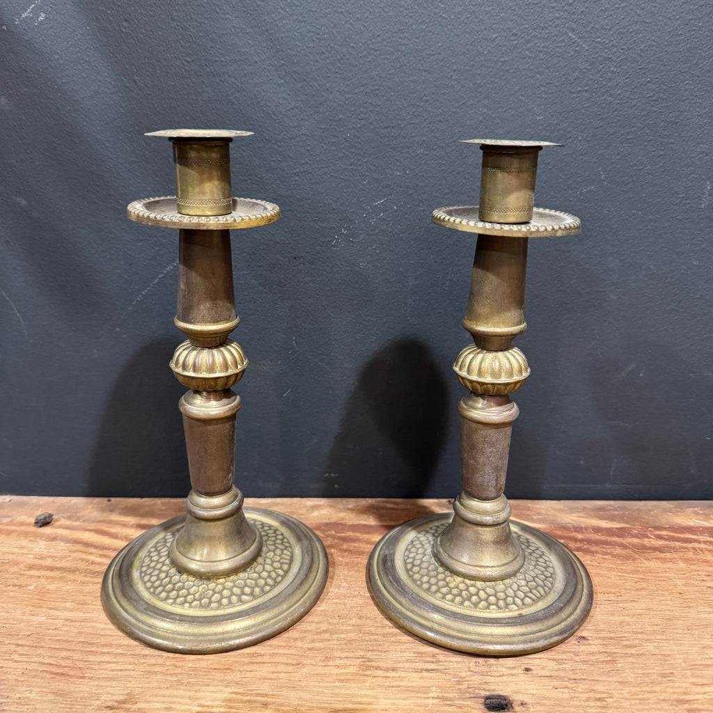 Antique Brass Candlestick Pair