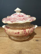 Antique  Red Transferware Tureen