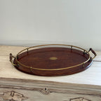 Edwardian English Oak & Brass Galleried Serving Tray