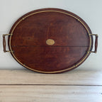 Edwardian English Oak & Brass Galleried Serving Tray
